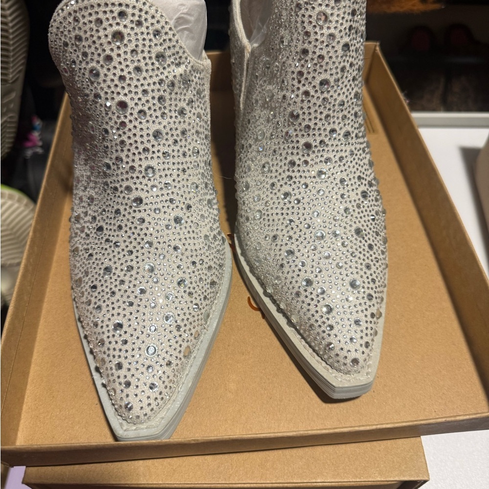 Vintage Havana Ivory Crystal-Embellished Ankle Booties